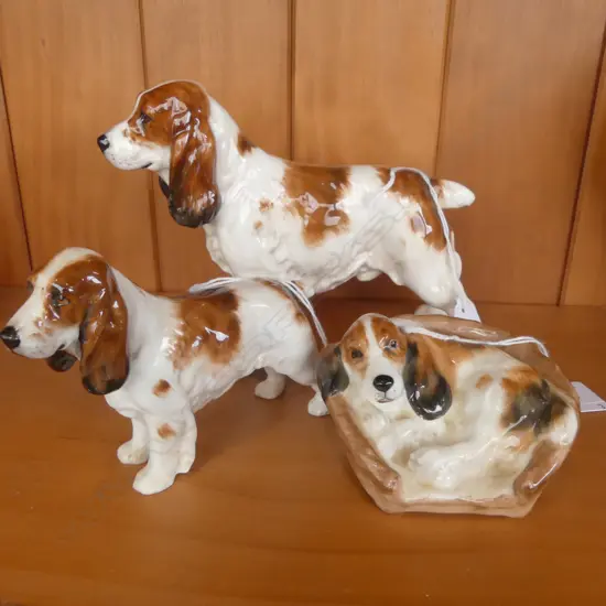 3 R/D DOG ORNS STANDING SPANIAL H130 ANOTHER H90 SPANIAL IN BASKET L90MM