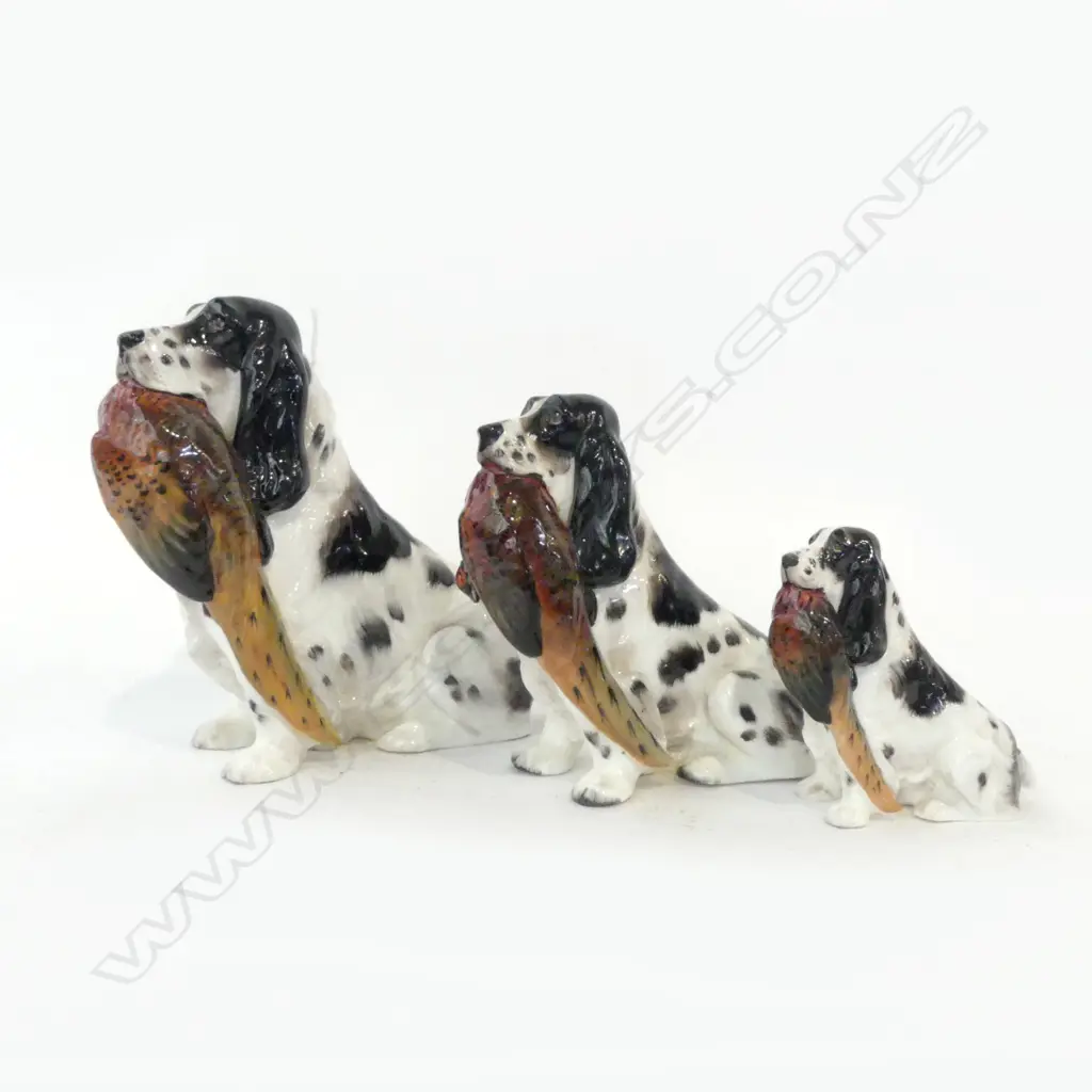 3 R/D DOG ORNS WITH PHEASANTS BLACK COLOURWAY H170 135 & 95MM Image 1++