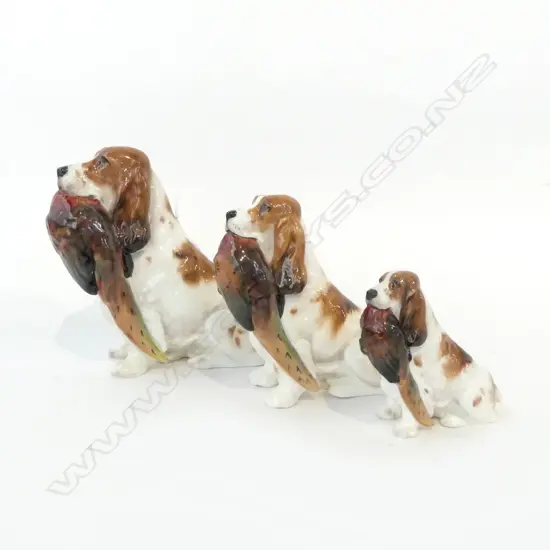 3 R/D DOG ORNS WITH PHEASANTS BROWN COLOURWAY H170 135 &95MM