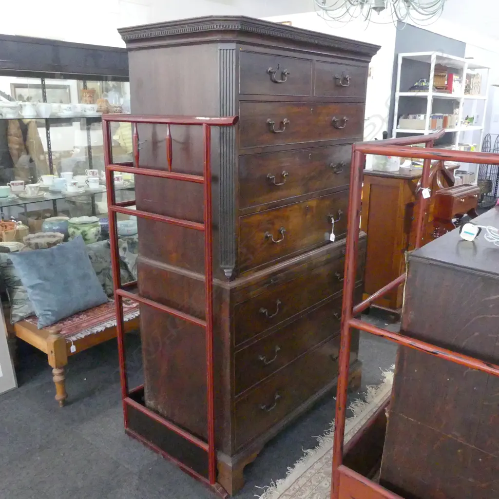 ANTIQUE MAHOGANY CHEST ON CHEST (POSSIBLE MARRIAGE) with brushing slide 1070x540x1830mm Image 1++