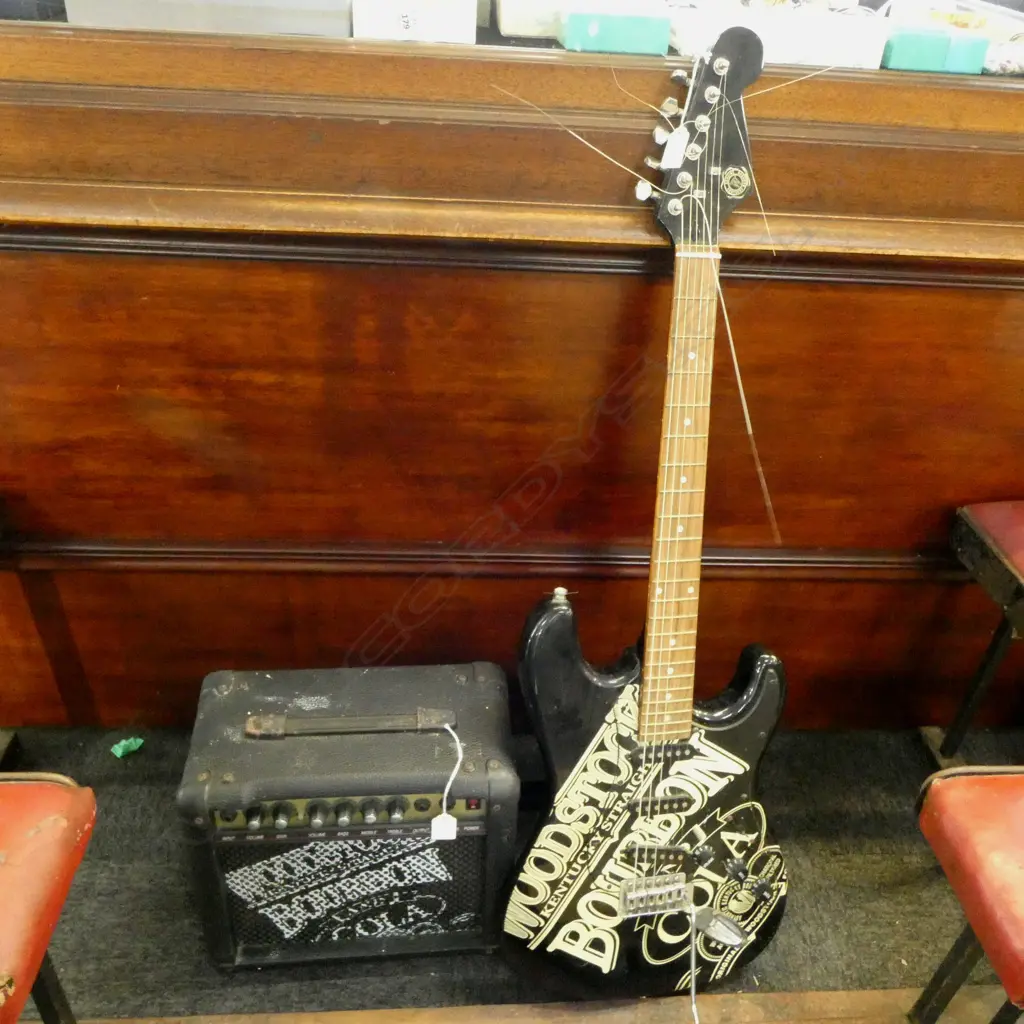 WOODSTOCK BOURBON ELECTRIC GUITAR + MATCHING AMP & STAND Image 1++