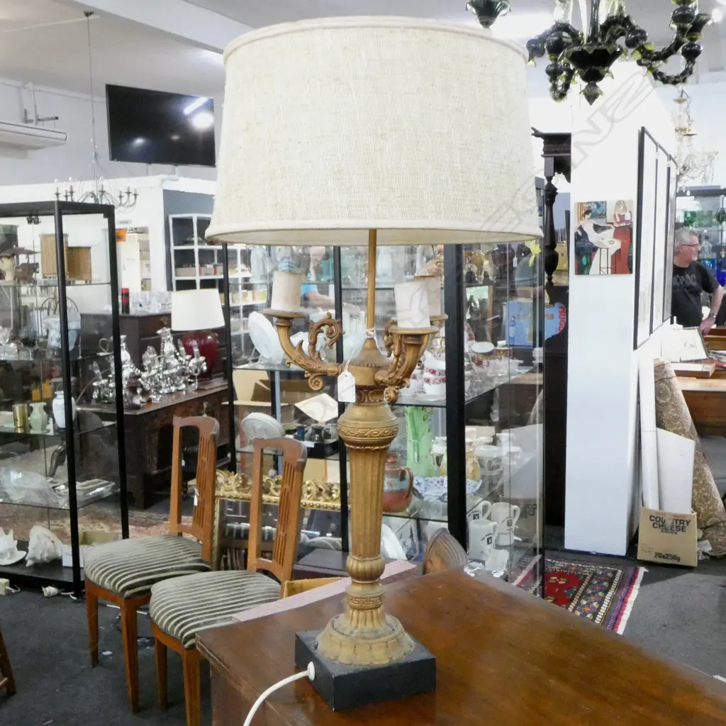 VINTAGE GILDED METAL TABLE LAMP with three branches H.740mm Image 1++