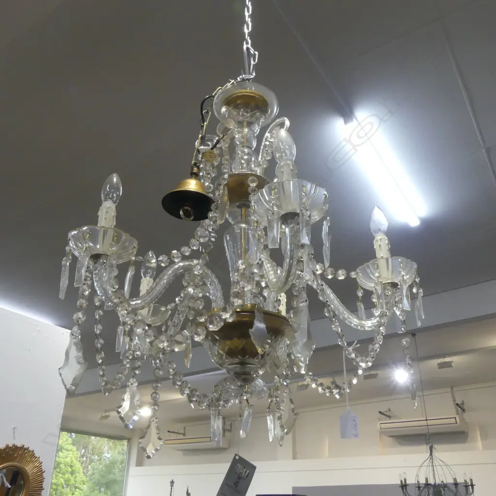 ELABORATE CRYSTAL 5 SCROLLING BRANCH CHANDELIER multiple swags of drops Dia.660mm Image 1++