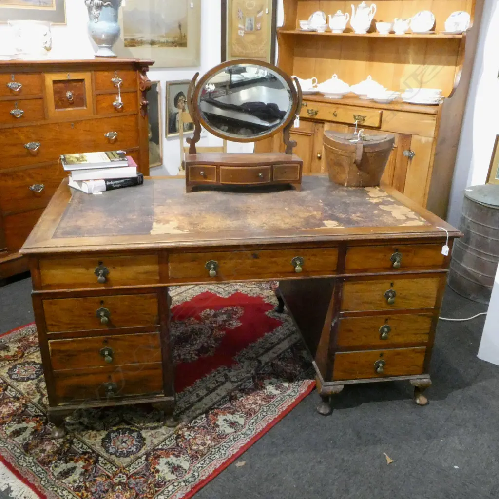 PEDASTAL DESK (LEATHER TOP MARKED) 1520x910x770mm Image 1++