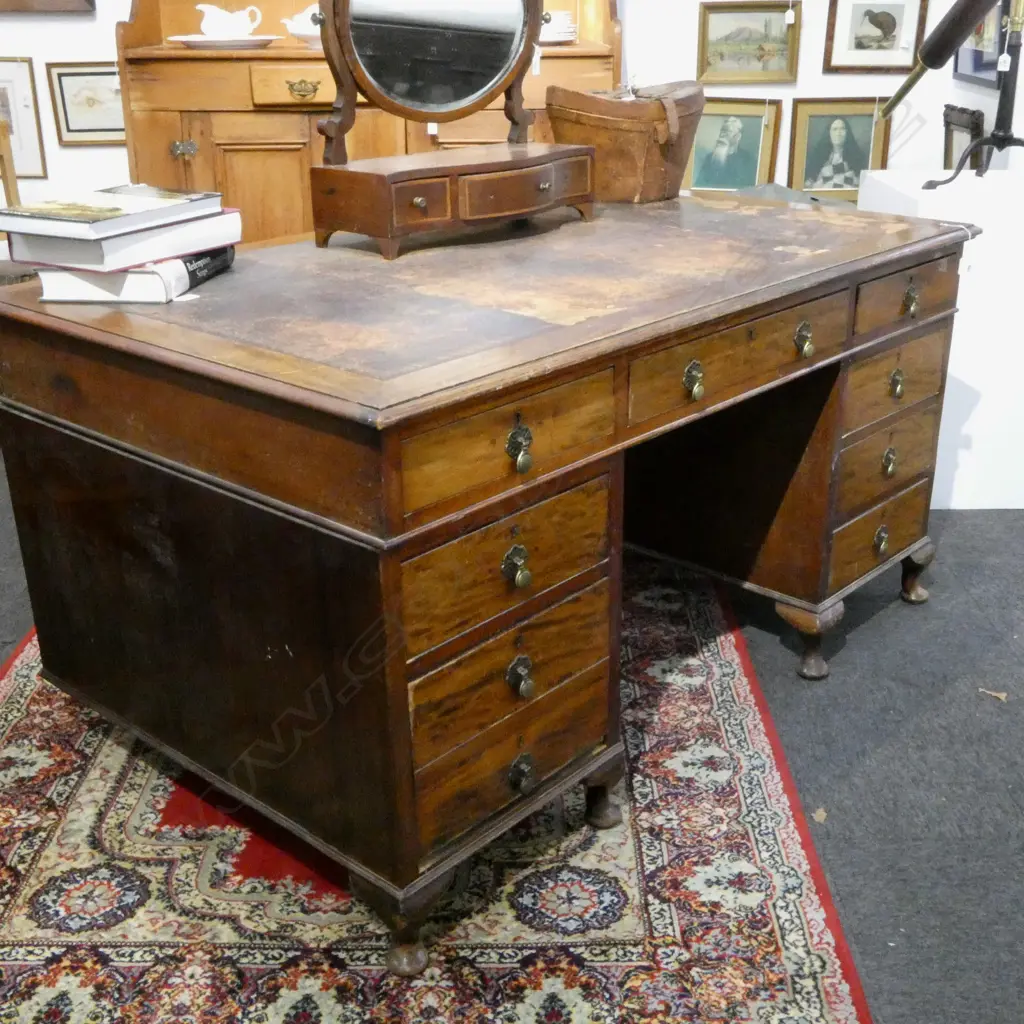 PEDASTAL DESK (LEATHER TOP MARKED) 1520x910x770mm Image 1++