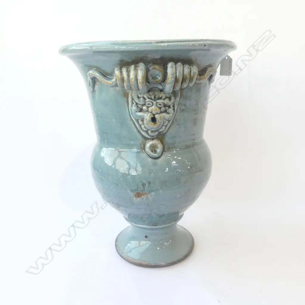 BLU/ GRAY GLAZED TERRA COTTA URN, ONE SEAL CRACK ON RIM, H.370mm Image 1++