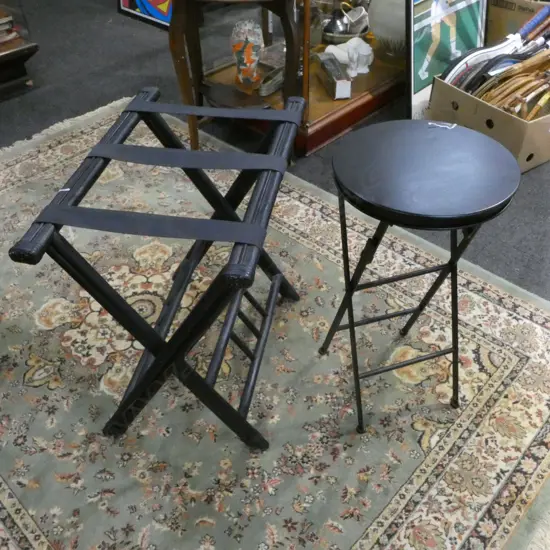 LAGGAGE RACK & METAL OUTDOOR WINE TABLE