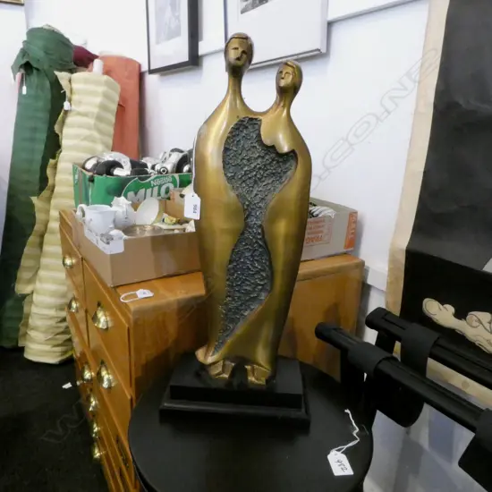 BRASS FIGURATIVE STATUE ON BASE; SIGNATURE INDISTINCT, H.520mm