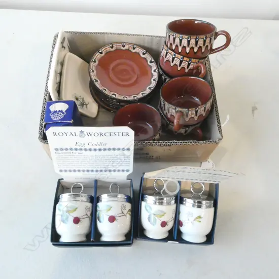 ASST. FANCY CHINA INCLUDING COFFE C/S + CASED ROYAL WORCESTER EGG CODLER