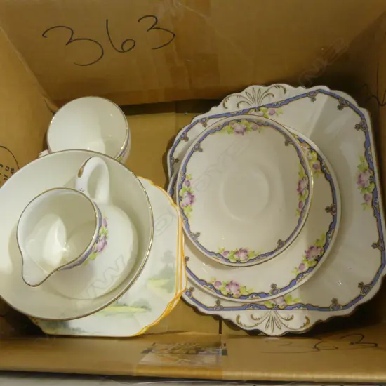 PART SHELLEY CHINA TEASET CAKE PLATE CSP C/SUGAR & 11 COTTAGE PAT SIDE3PLATES