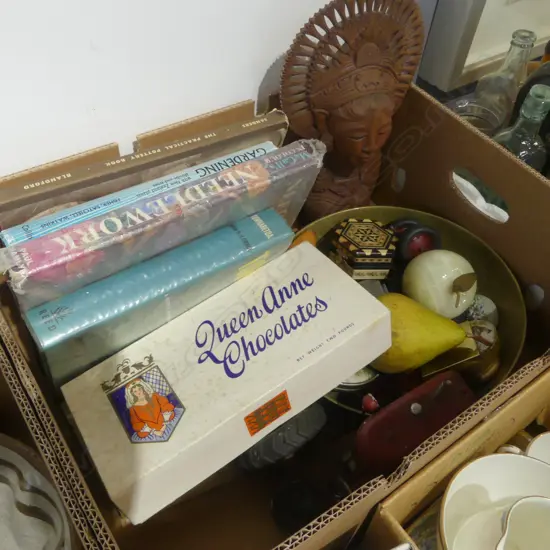 BOX LOT NZ BOOKS BALI WOOD CARVING ETC