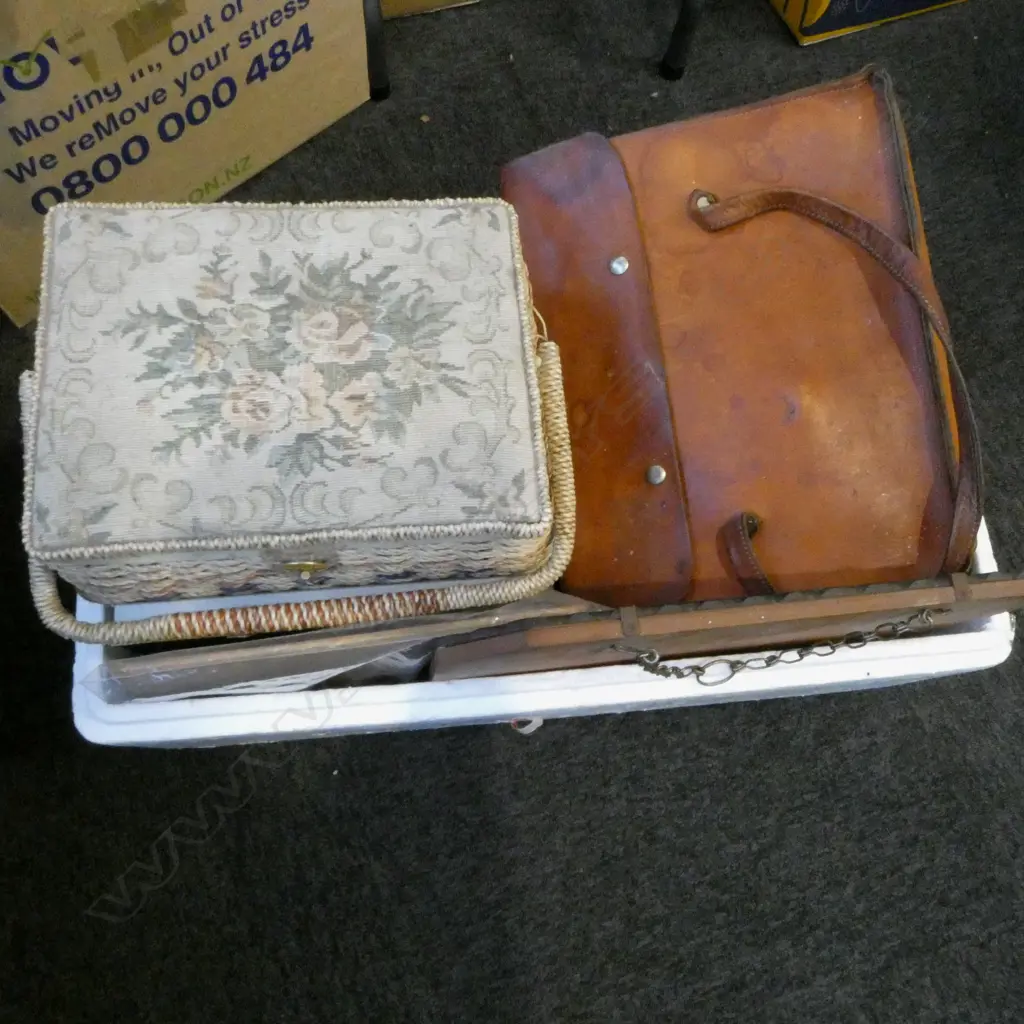 BOX LOT SEWING BASKET BOXED CUTLERY & MISC Image 1++