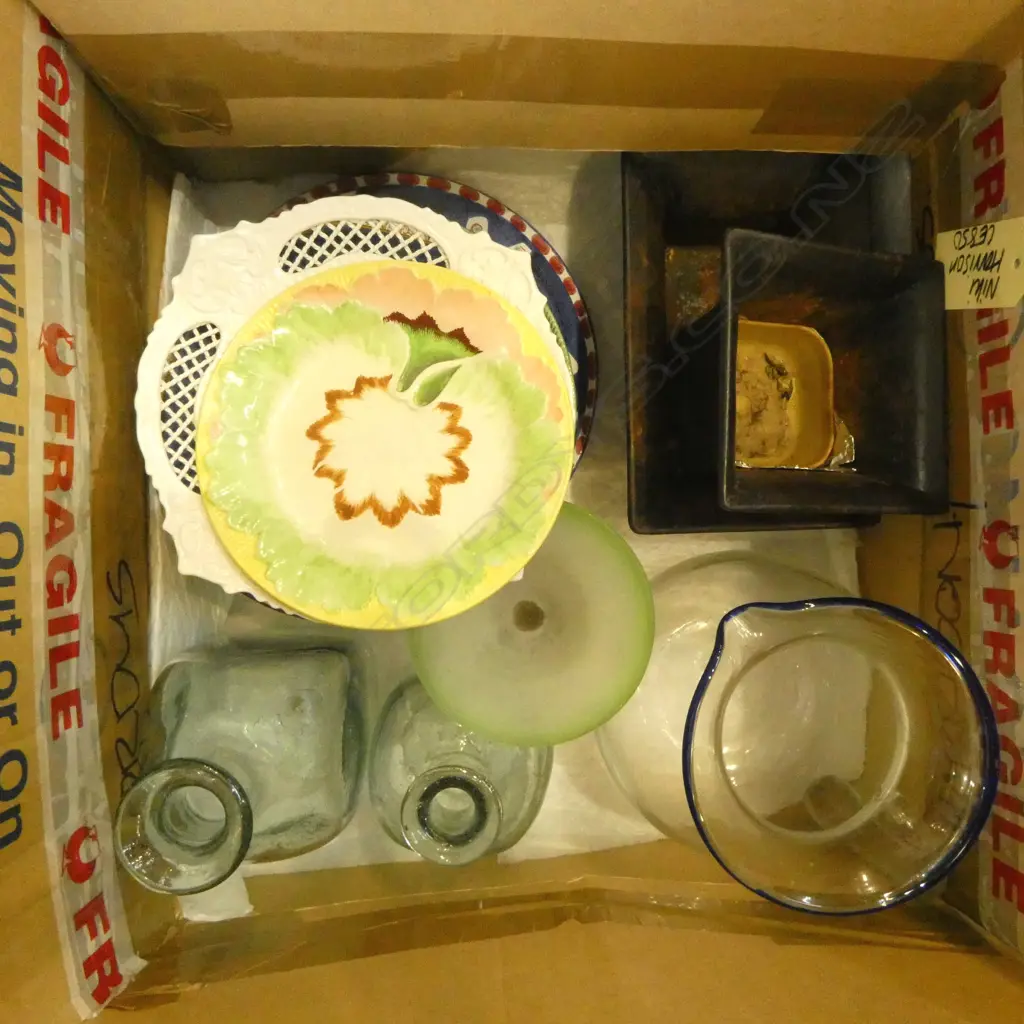 BOX LOT JUG PLATES BOTTLES ETC Image 1++