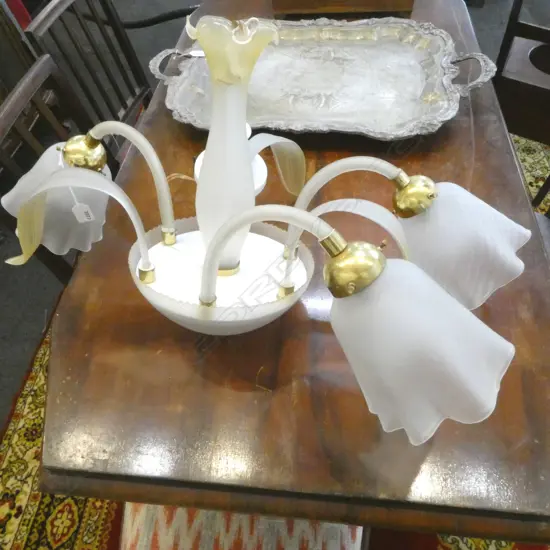 FROSTED GLASS 3 BRANCH CHANDLIER WITH 3 CURLING LEAVES Dia.730mm