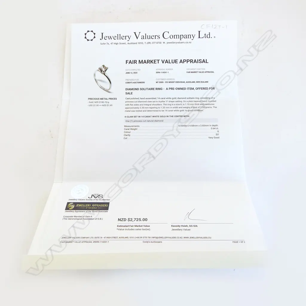14CT WHITE GOLD DIAMOND SOLITAIRE RING - 0.64ct PRINCESS CUT COLOUR G CLARITY SI1 size K1/2 Image 1++