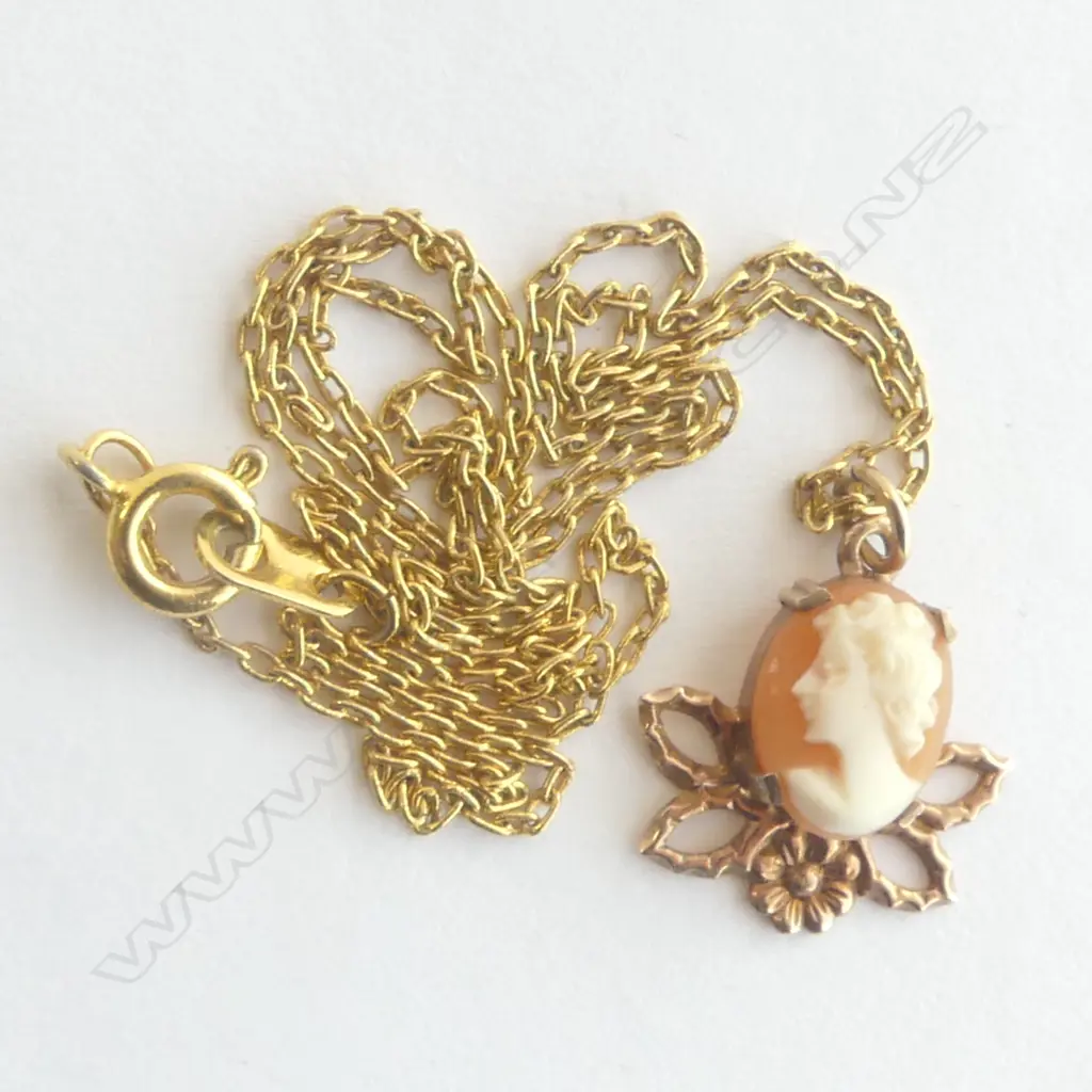 9ct CAMEO on CHAIN, PENDANT=1.4gm Image 1++