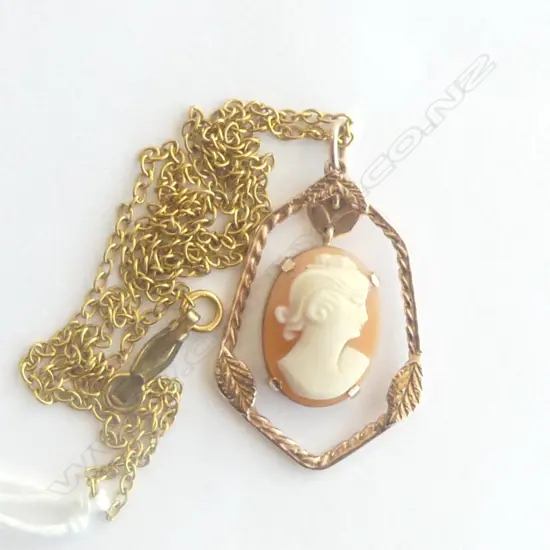 UNMARKED 9CT GOLD CAMEO PENDANT R/GOLD CHAIN/CLASP