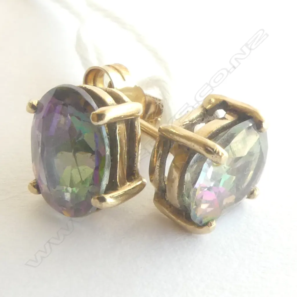 PR 9CT GOLD MYSTIC TOPAZ PIERCED EARINGS  Image 1++