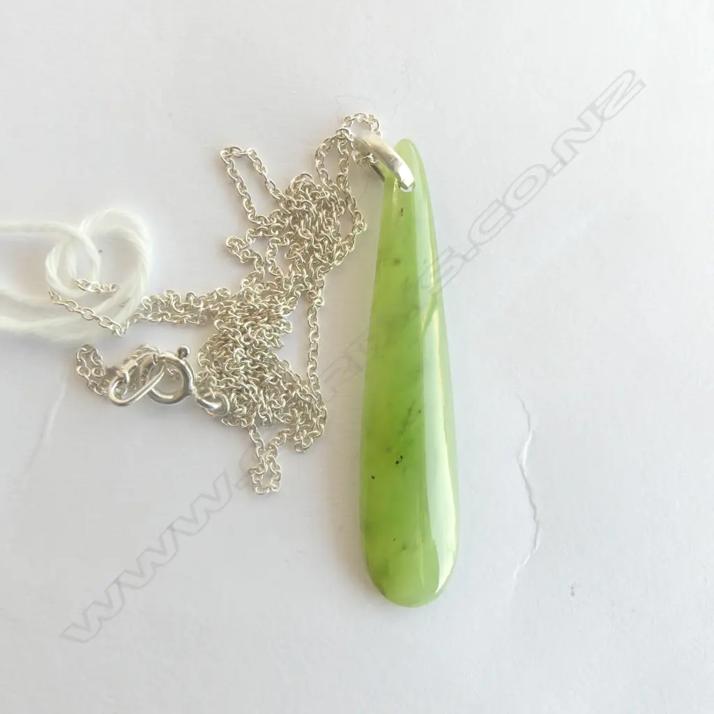 GREENSTONE PENDANT ON STG SILVER CHAIN L.500mm Image 1++