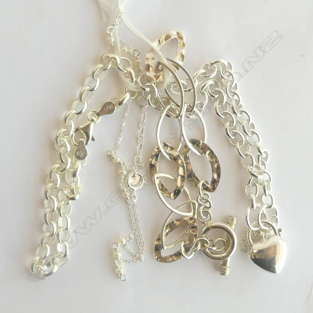 3 SILVER BRACELETS & SILVER ANKLET, NEW Image 1++