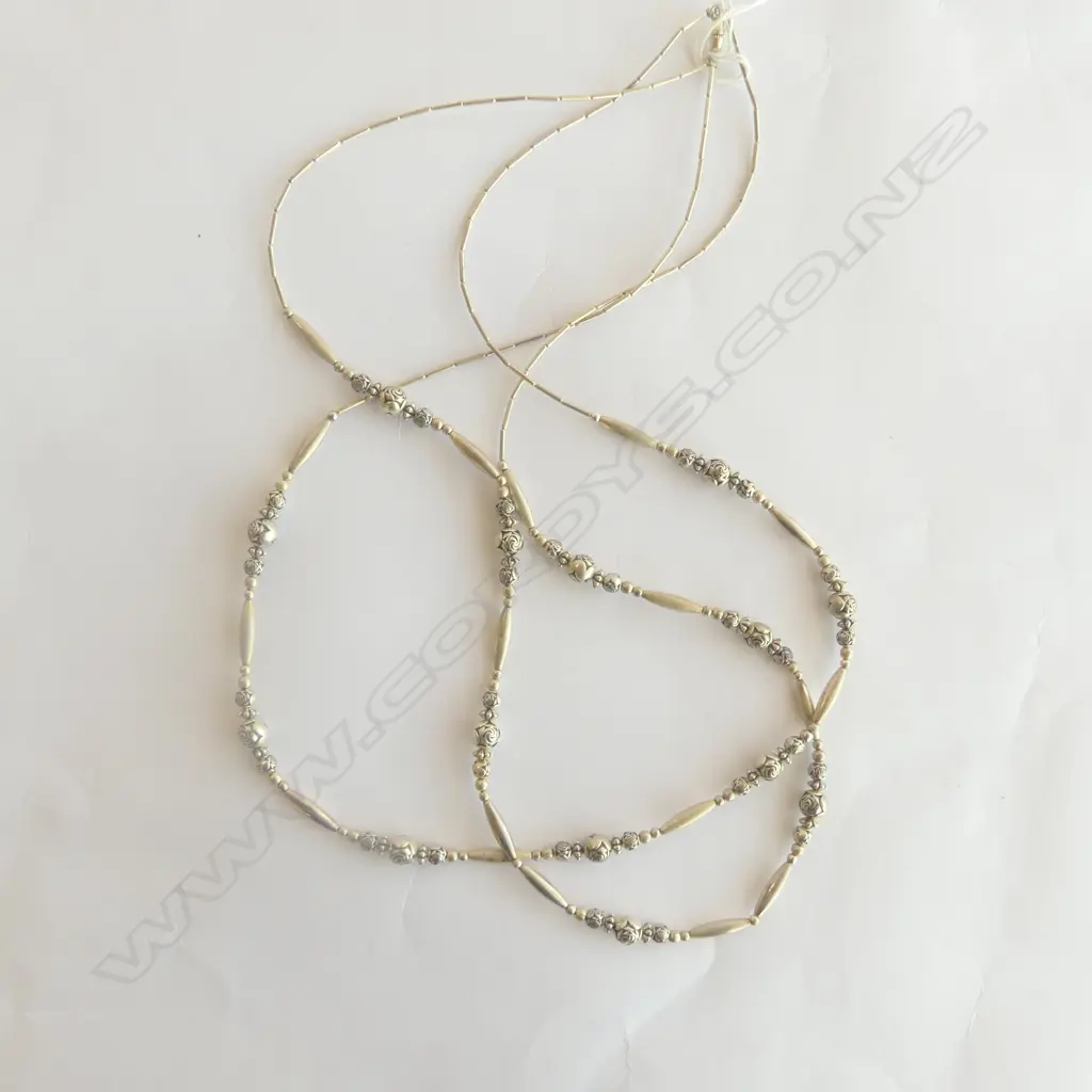  NATIVE AMERICAN SILVER DOUBLE STRAND NECKLACE, L.800mm Image 1++