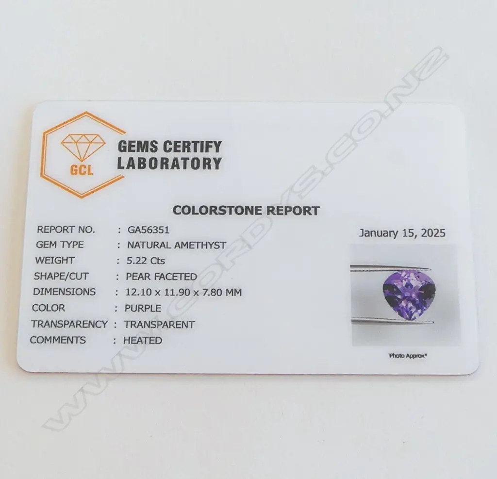 PEAR CUT LOOSE AMETHYST, 5.22ct, CERT Image 1++