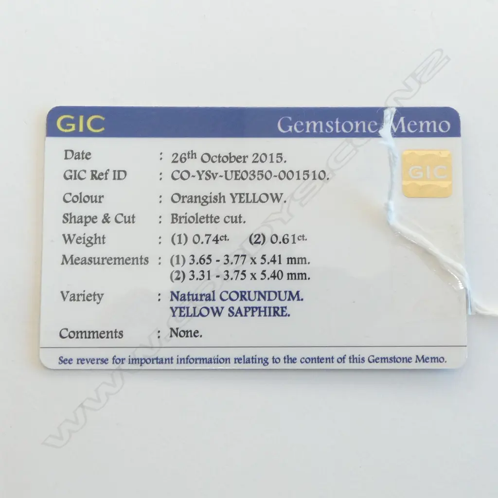 PR YELLOW SAPPHIRE BRIOLETTE CUT, 1.35ct. CERT Image 1++