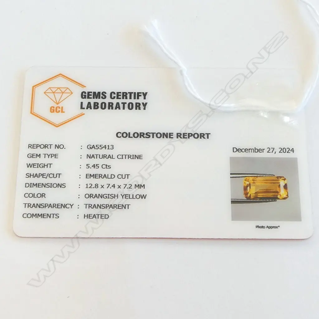 EMERALD CUT LOOSE CITRINE, 5.45ct, CERT Image 1++