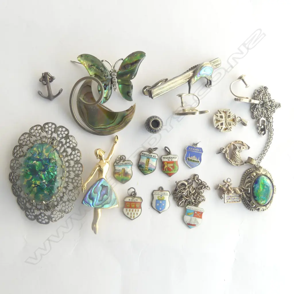 BOX OF SILVER CHARMS & PAUA JEWLERY Image 1++