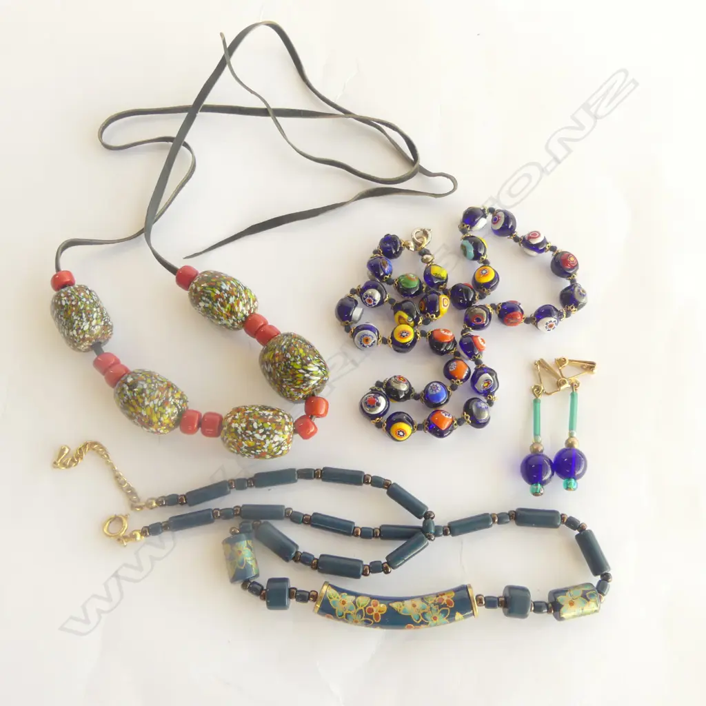 3 VENETIAN BEAD NECKLACES & PR BEAD EARRINGS Image 1++