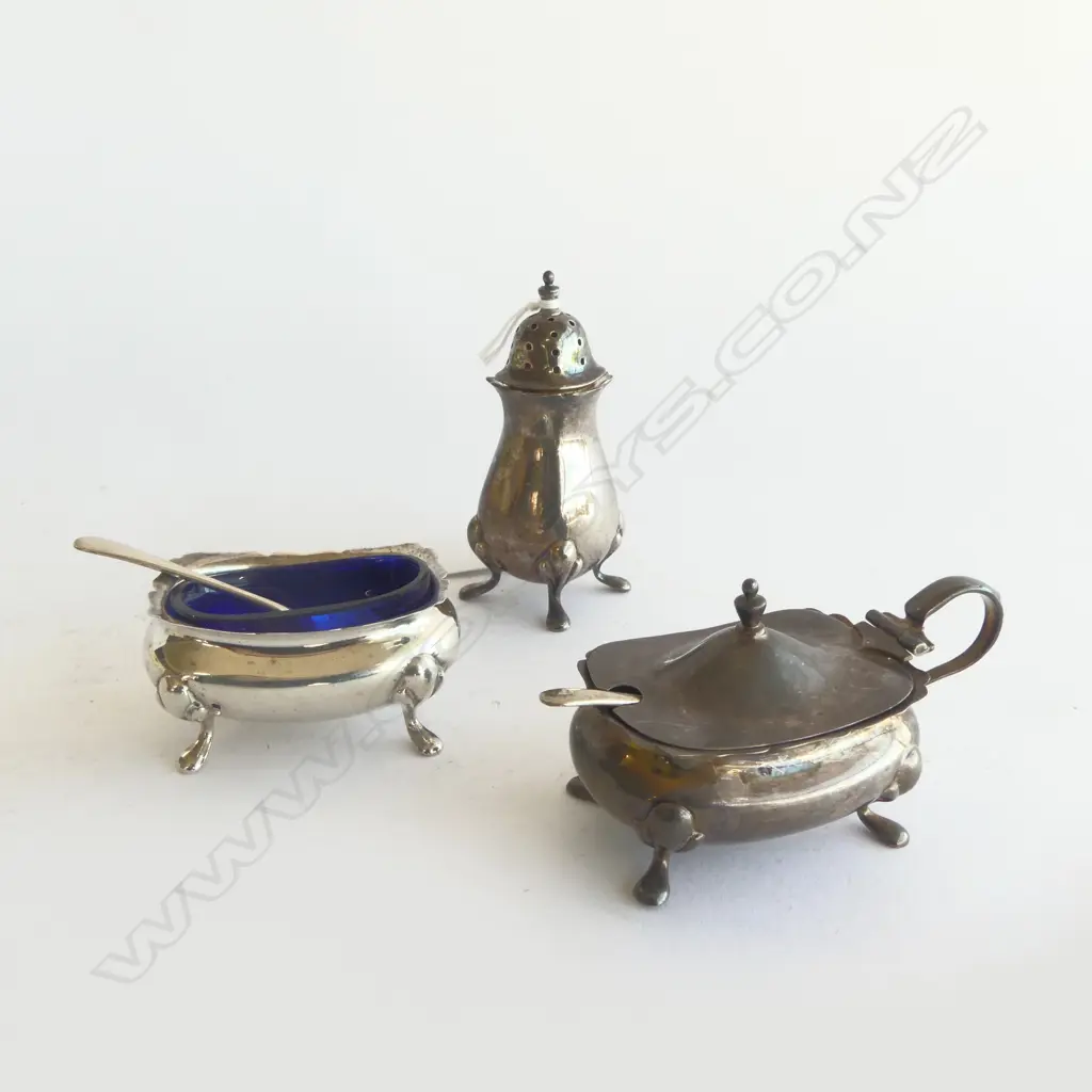 3PC S/SILVER CONDERMENT SET & 2 SPOONS 100GMS Image 1++