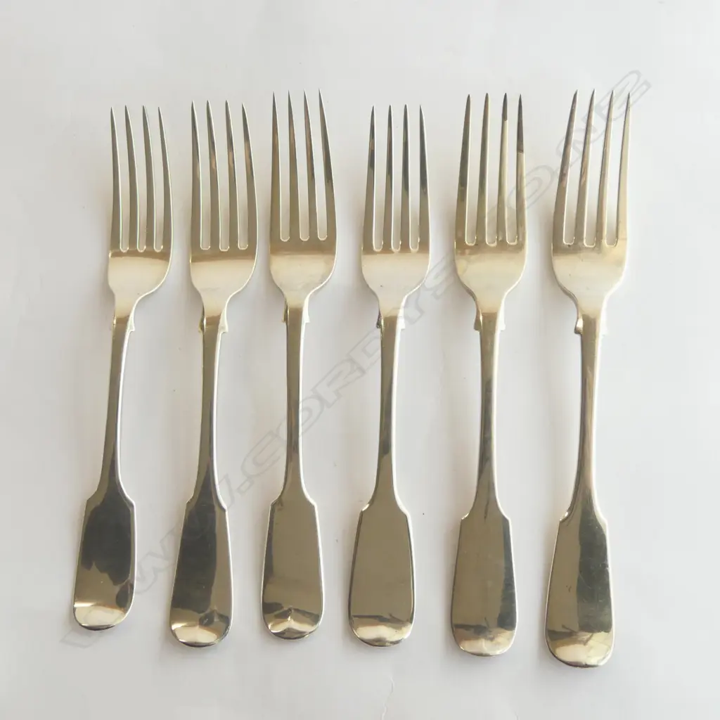 5 GEO & 1 VICT S/SILVER TABLE FORKS 439GMS  Image 1++