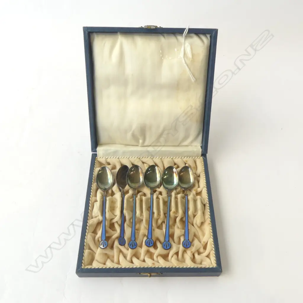 STG SILVER & BLUE ENAMEL TEASPOONS Image 1++