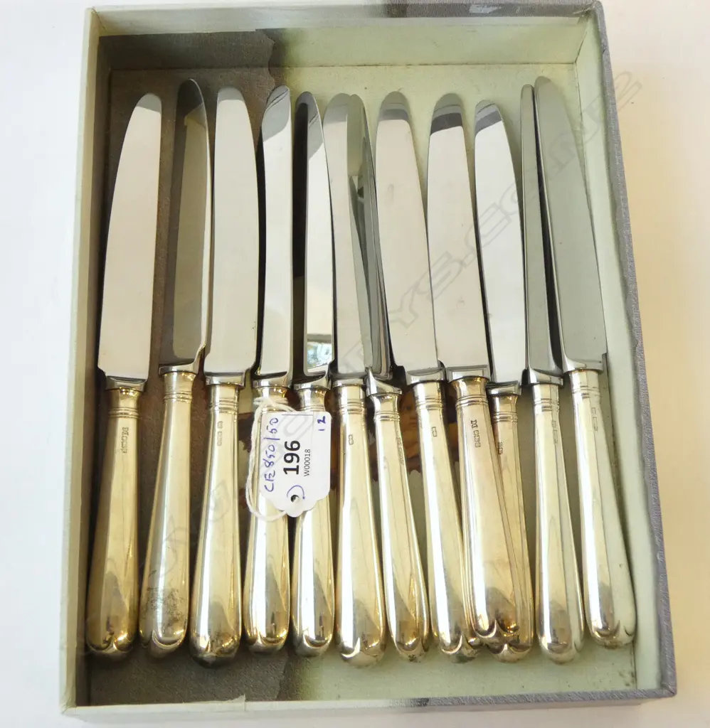 SET OF 12 S/SILVER HANDLED TABLE KNIVES Image 1++