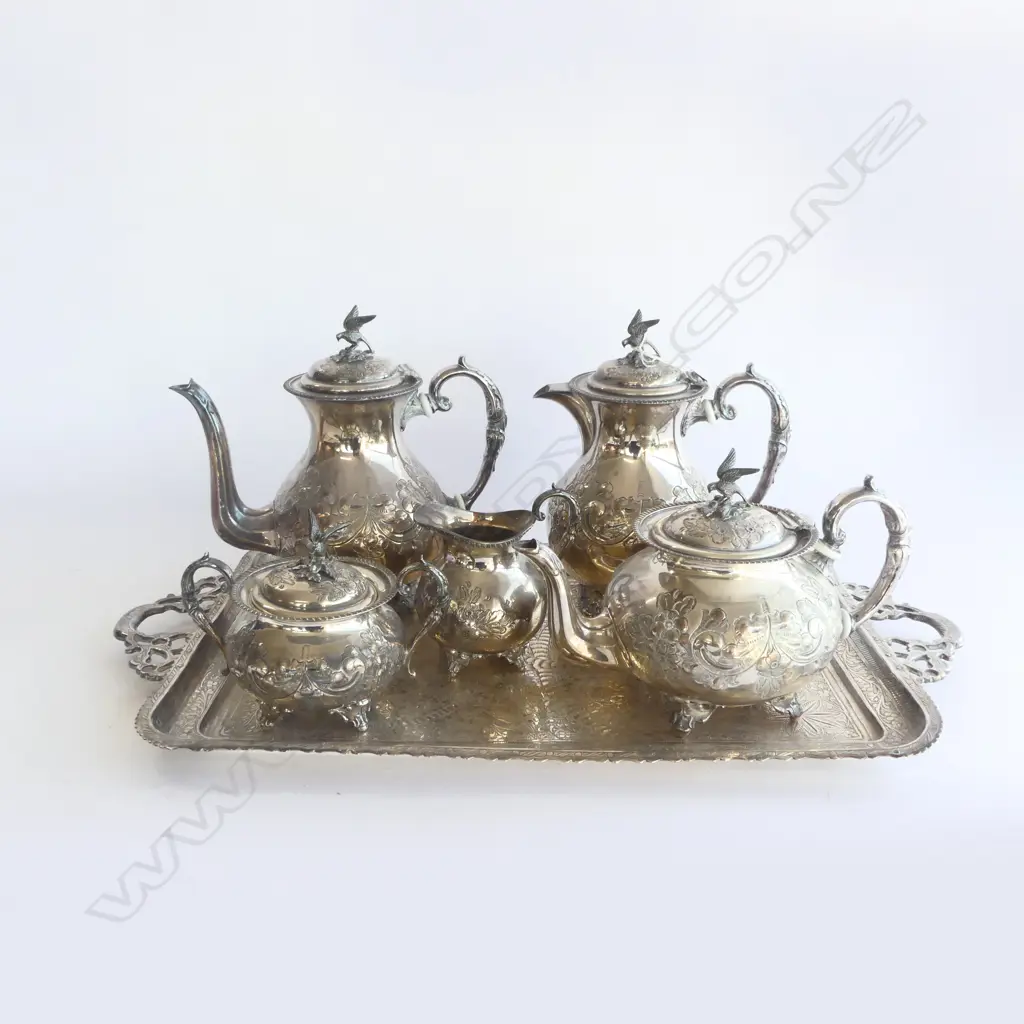 SILVER PLATED TEA/COFFEE SERVICE ON TRAY  Image 1++