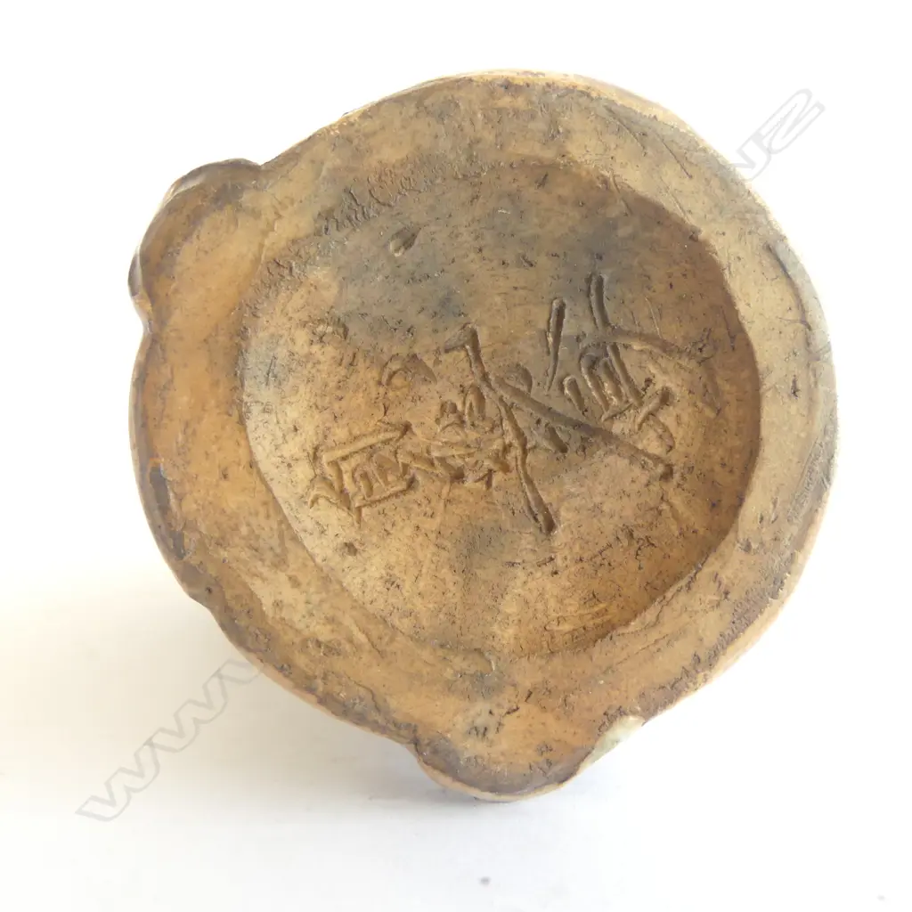 OLD JAPANESE FIGURED POTTERY VASE the aperture behind the raised hands, Signed base. H.170mm small glaze chip  Image 1++