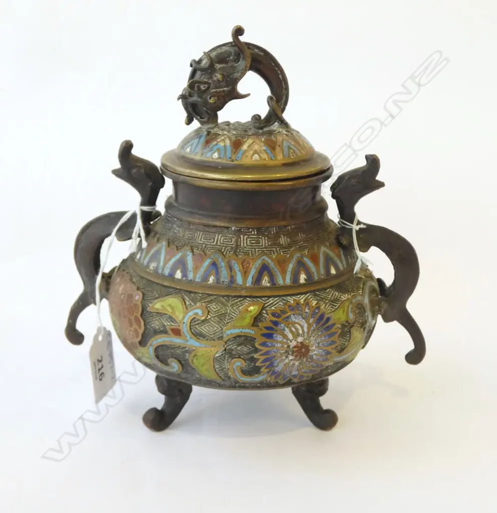 CHINESE CLOISONNE TRIPOD CENSOR (FINIAL REPAIR) H.140mm Image 1++