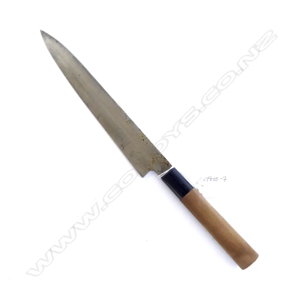 1950s JAPANESE CHEF KNIFE, CARBON STEEL, SIGNED to BLADE Image 1++