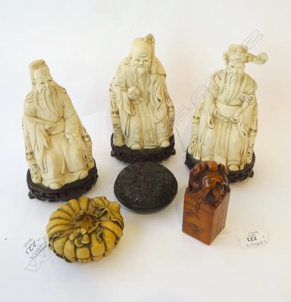 3 CHINESE RESIN FIGURES (FAULT) + 2 TRINKET BOXES & OTHER Image 1++