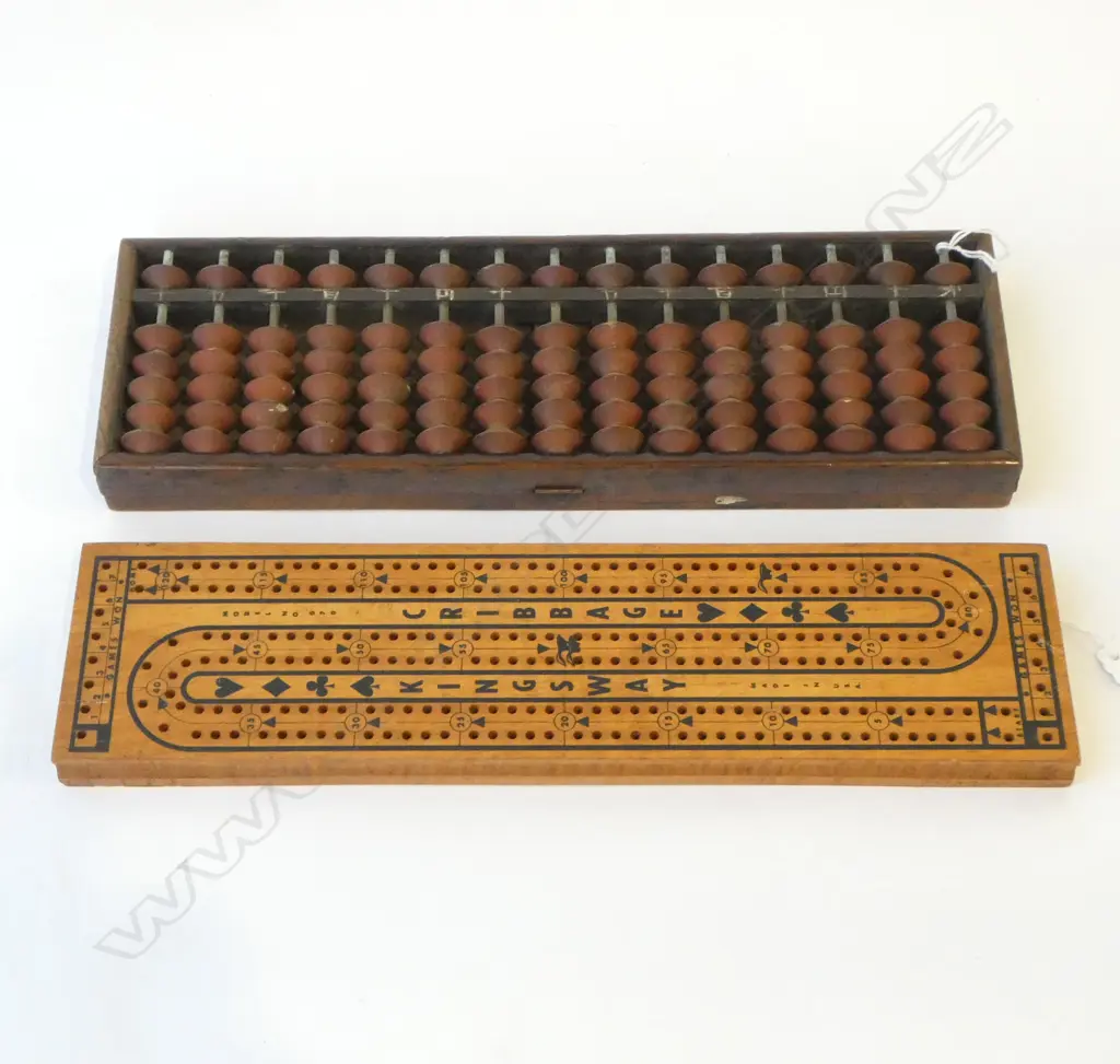 JAPANESE VINTAGE; 19thC JAPANESE ABACUS & MID CENTURY CRIBBAGE BOARD, Image 1++