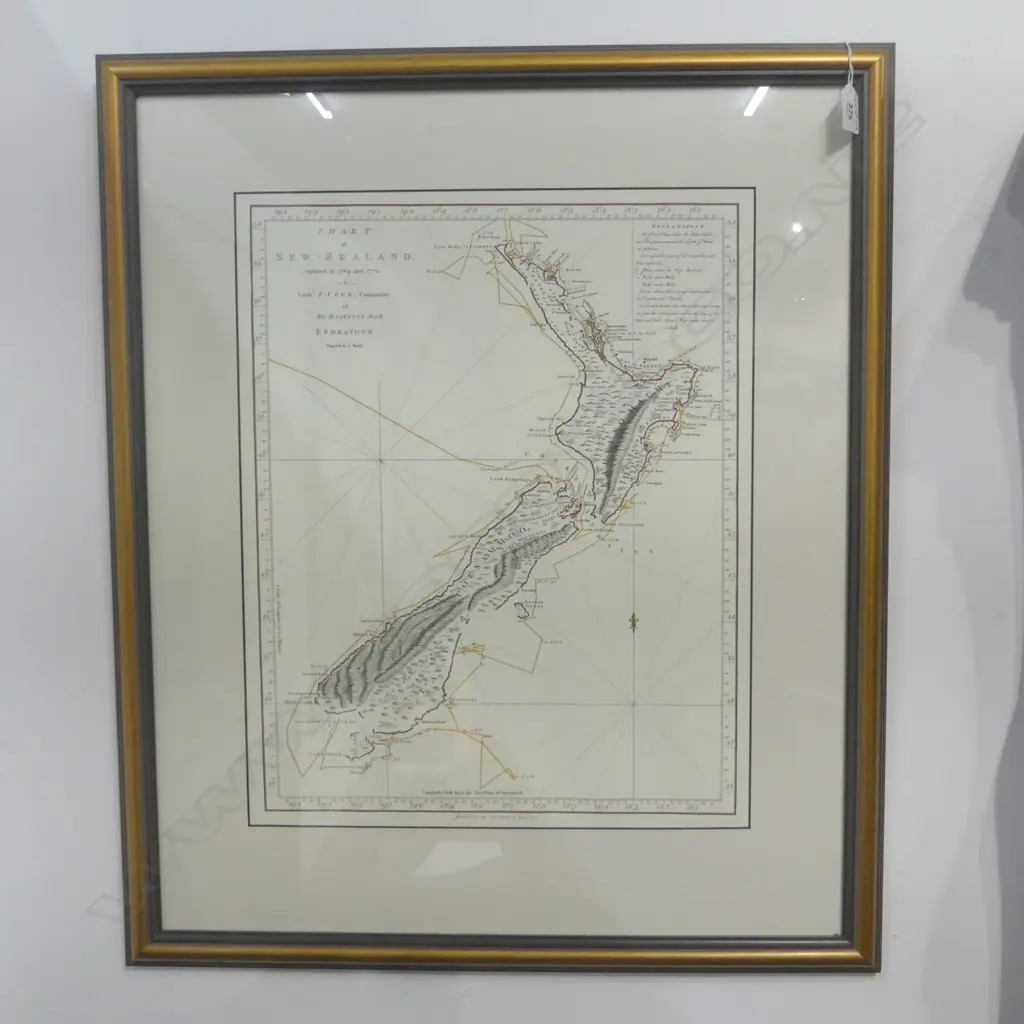 REPRINT CHART OF NEW ZEALAND AND THE ENDEAVOR 510x410mm Image 1++