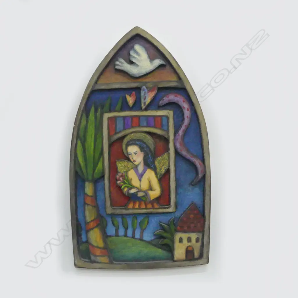 MADELINE BEASLEY 'AMELIA', OIL on shaped BOARD, 400 x 220mm Image 1++