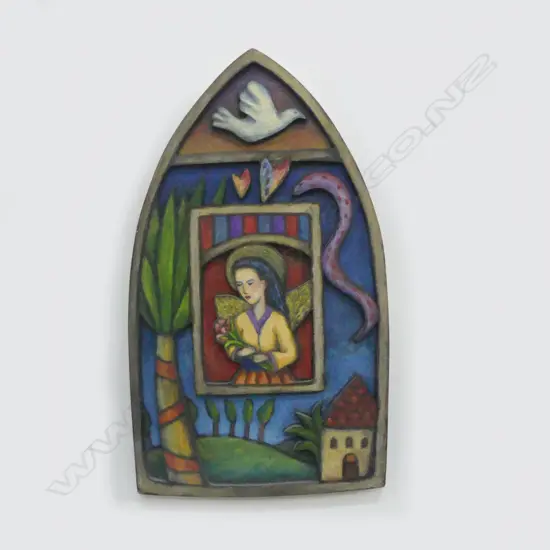 MADELINE BEASLEY 'AMELIA', OIL on shaped BOARD, 400 x 220mm