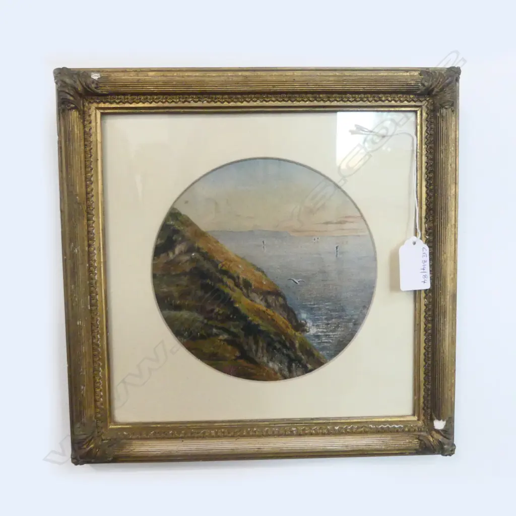 GILT FRAMED W/C COASTAL SCENE  SIGNED MONOGRAM WILLIAM M HODGKINS H165 W165MM Image 1++