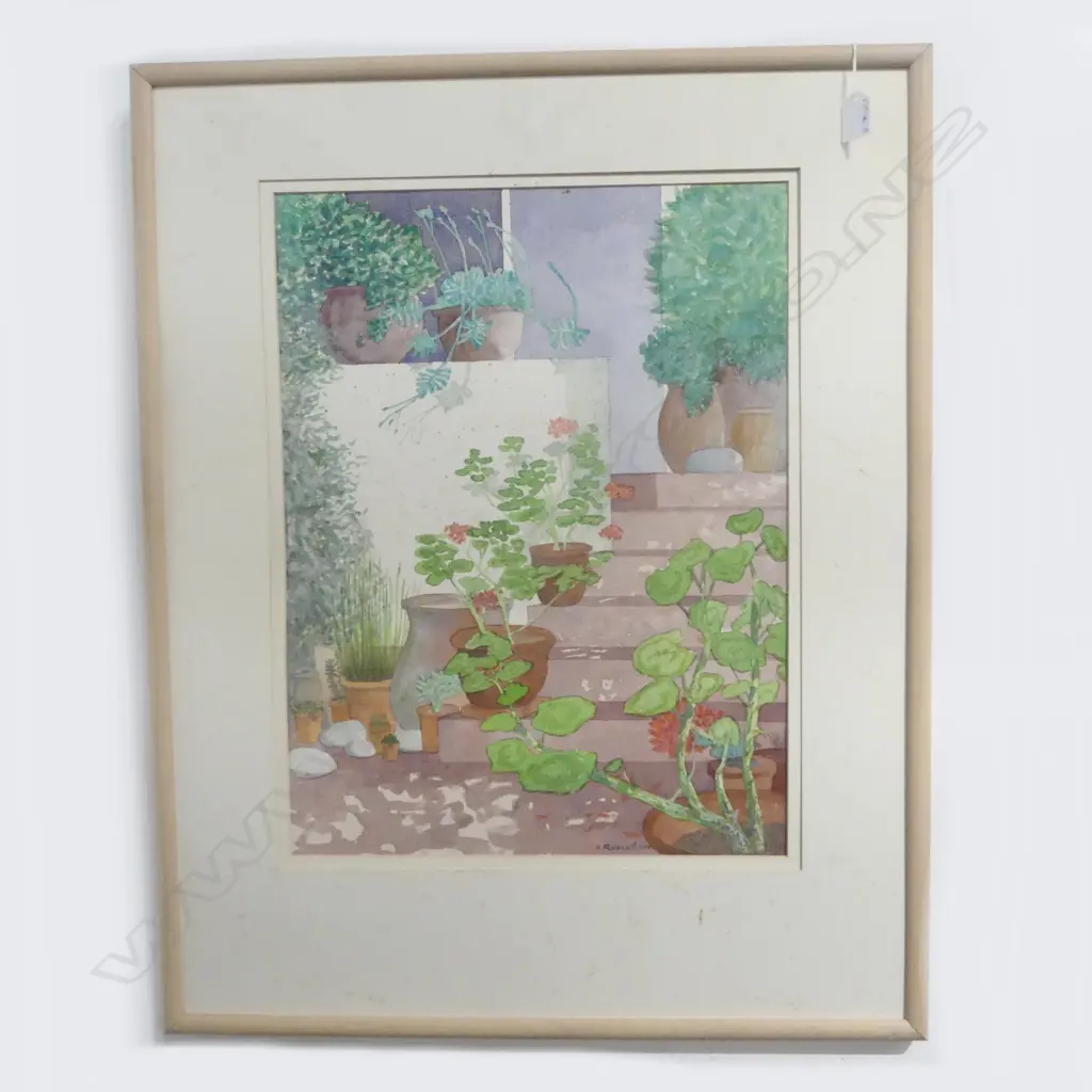 David Russell New Zealand (1940-) W/C 'Terrace Steps'. Signed & dated 1992. Labelled & entitled verso 530 x 400 NO GLASS Image 1++