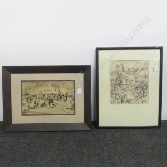 NORMAN LINDSAY PRINT + WESTMINSTER PIT by HOGARTH 200x310mm