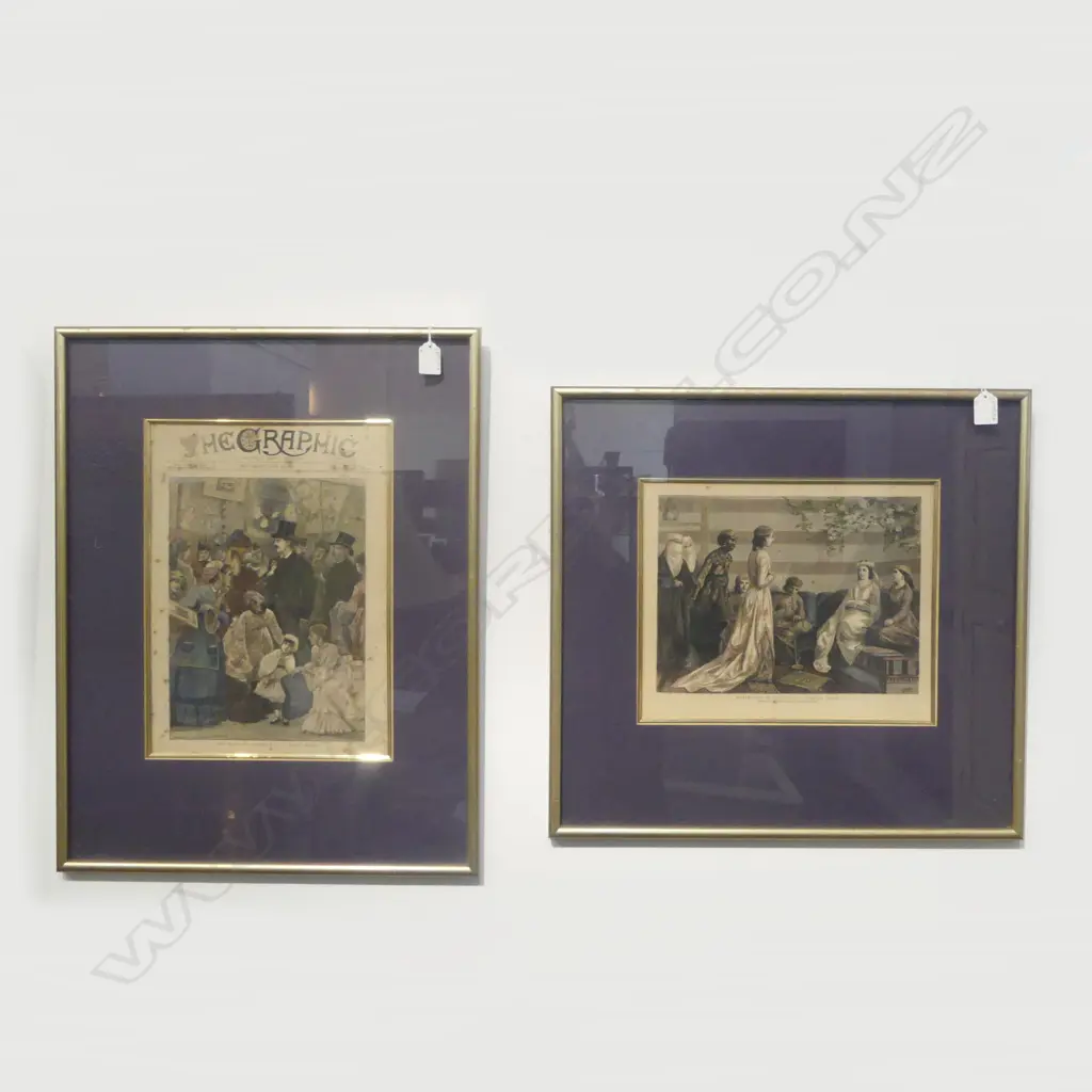 2 FRAMED LITHOGRAPHS; BESIEGED & HAREM LIFE 265x320mm Image 1++