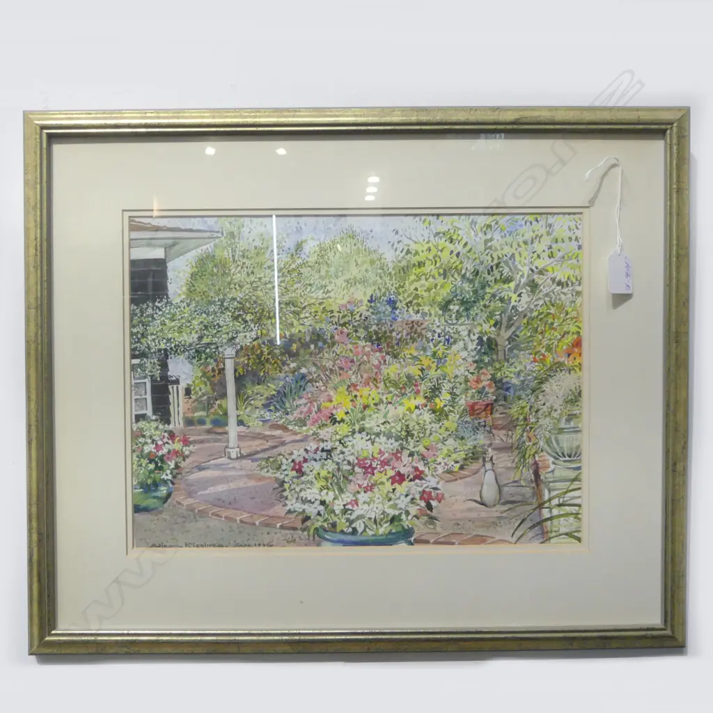 Alison Kissling watercolour Floral Garden w Siamese signed & dated 1996 270 x 360mm Image 1++