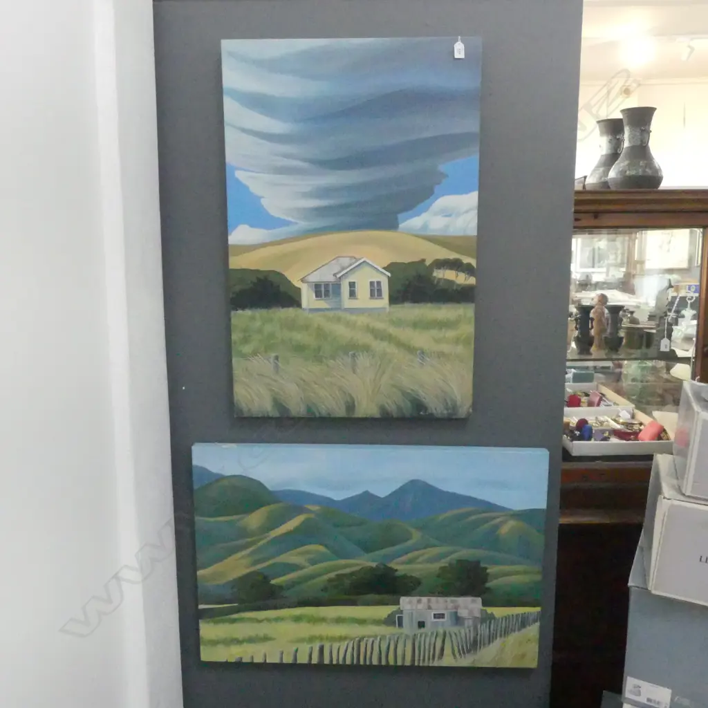 TWO WORKS by LINDA TROTMAN, GOLDEN HILLS & UNDER SHADOW, OIL ON CANVAS, 610x910 & 920x610mmmm Image 1++