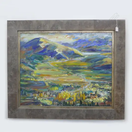 LISSA HOLLAND, TOWARDS LAKE HAYES FROM THE CROWN RANGE, OIL ON CANVAS, 880x730mm